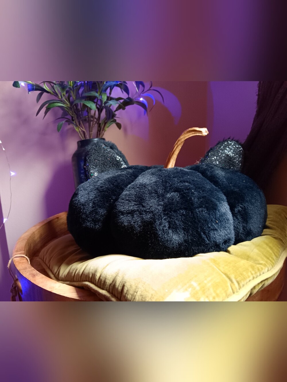 Plush Black Velvet Pumpkin Decorative Cushion